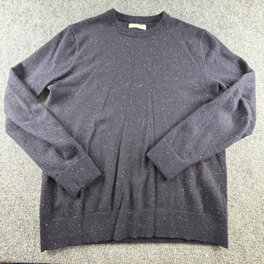 Everlane Mens Cashmere Crewneck Sweater Navy Blue Speckled Donegal Size L